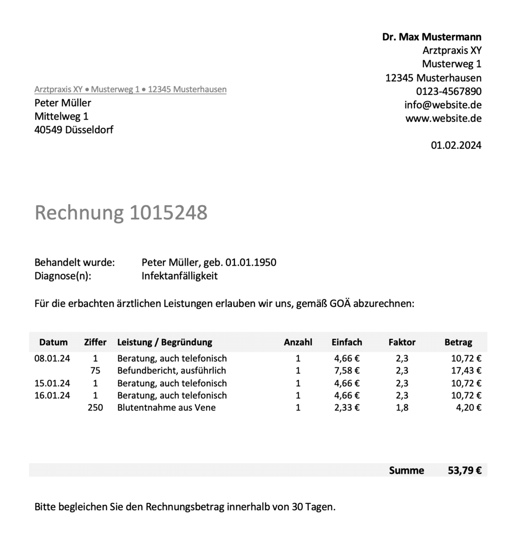 Bestandteile Muster GOÄ-Rechnung